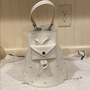 White pearled bucket bag